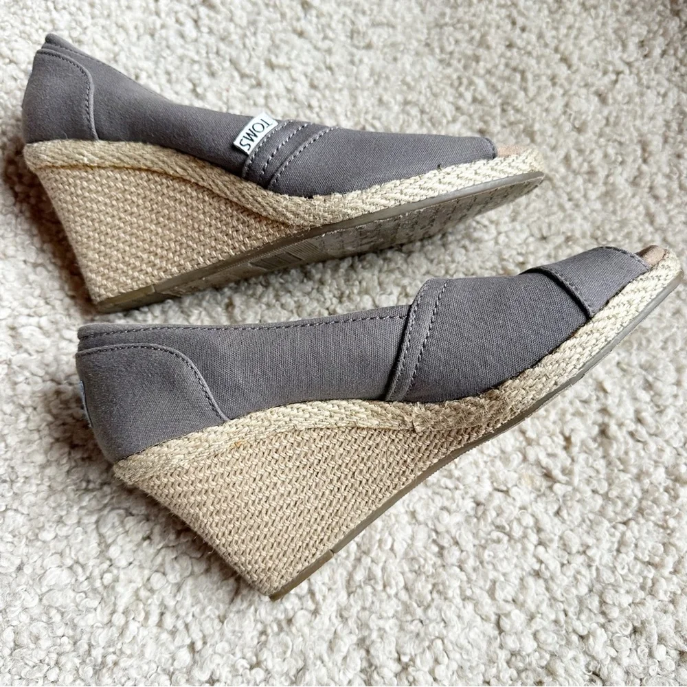 Toms Gray Espadrille Peep Toe Wedge Shoes